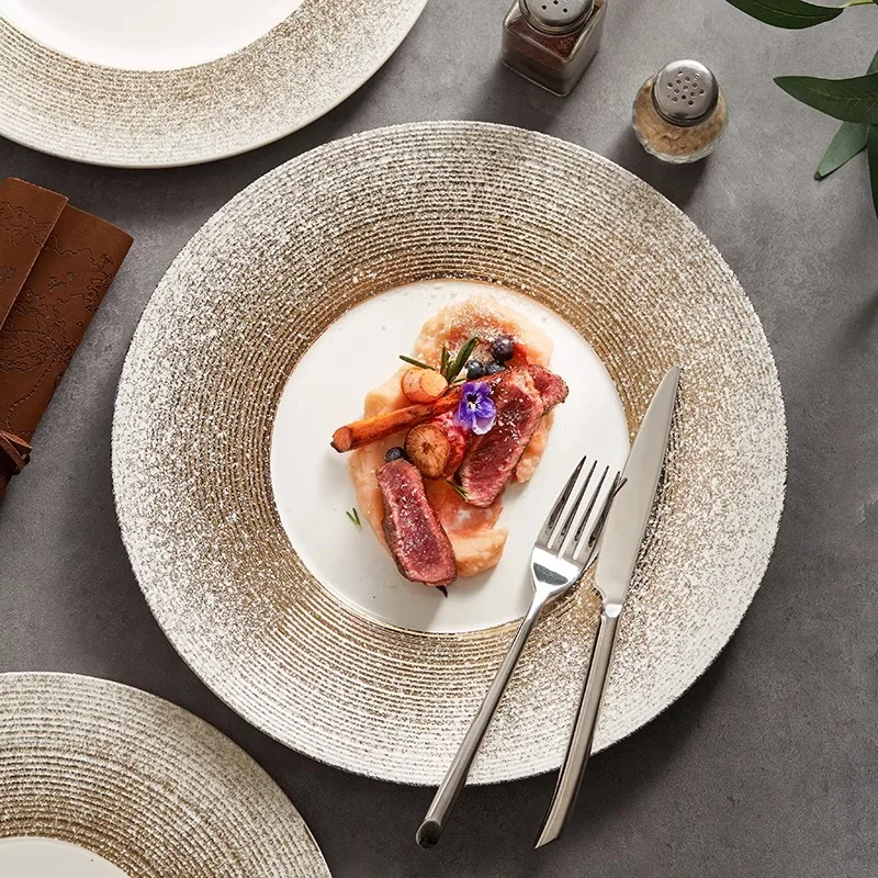 HYS Threaded Plate Restaurant Steak Plate Creative Western Food Pasta Plate Ceramic Dessert  Sushi Snack Japanese
