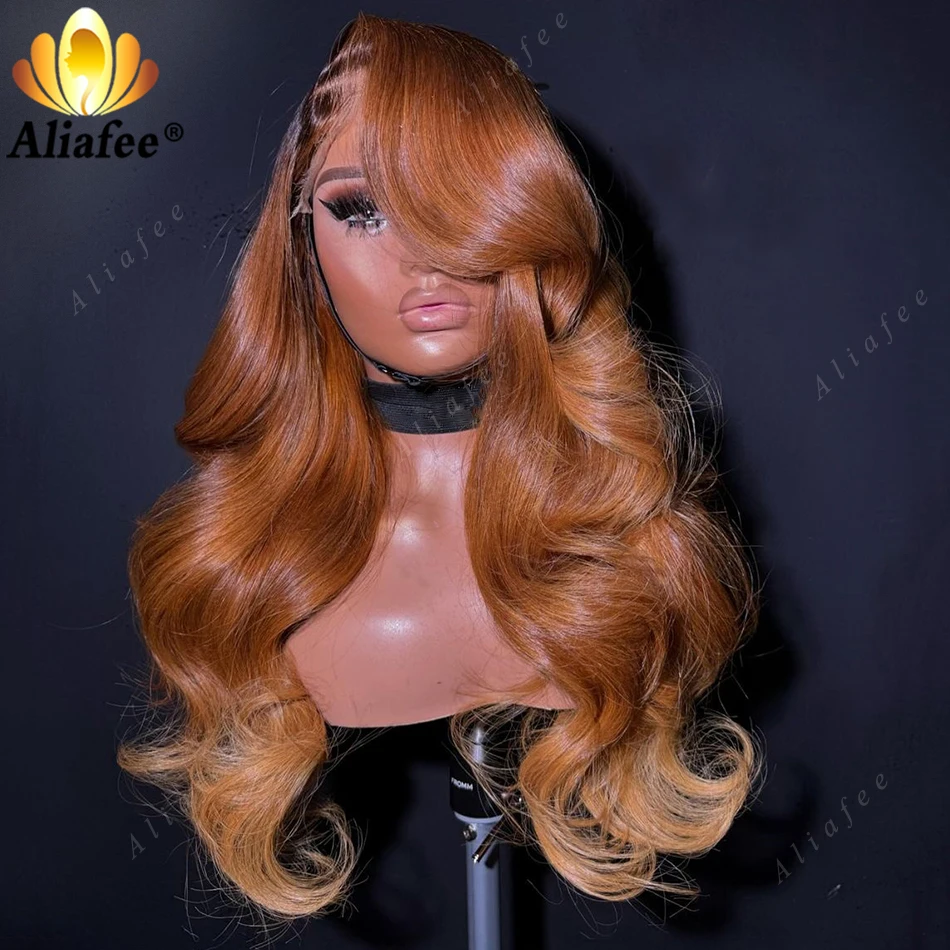 Ombre Orange Blonde with Dark Roots 13X6 Lace Frontal Wigs Human Hair for Women Brazilian Pre Plucked Lace Front Human Hair Wig