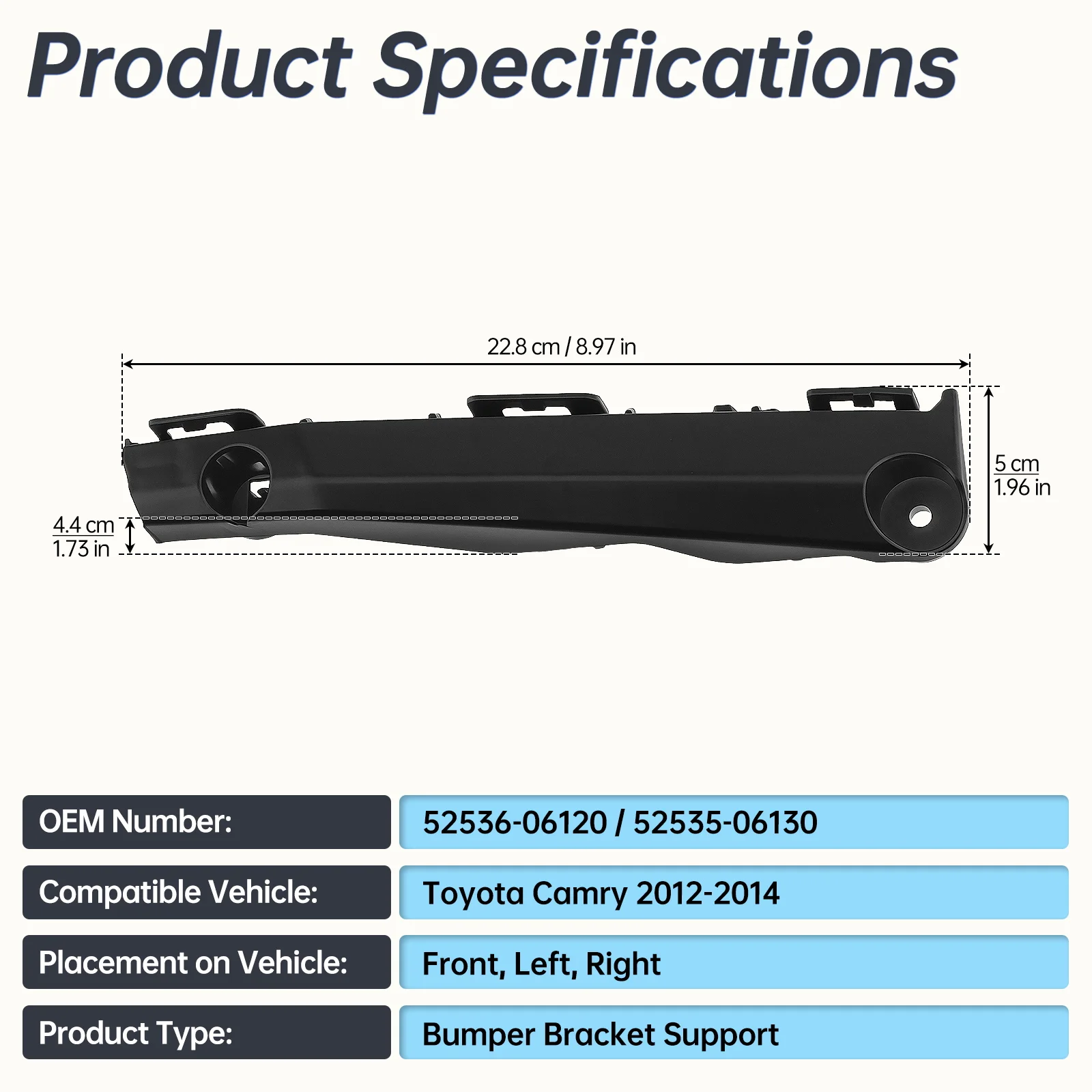 2 pcs 52536-06120 / 52535-06130 Front Bumper Support Brackets, ABS Impact-Resistant Fascia Alignment Bracket Pair