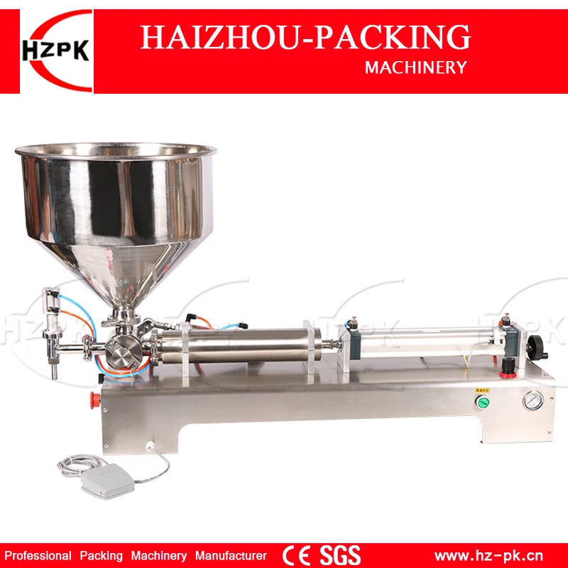 HZPK Semi-Automatic Horizontal Single Nozzle Paste Cream Honey Filling Machine All Connect Food Grade Stainless Steel 300-2500ml