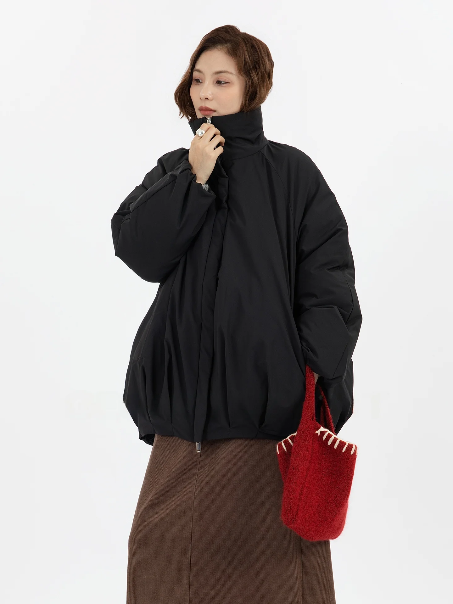 

Свободная белая пуховая куртка с воротником-стойкой и узором «Цветочный бутон» для женщин, осенне-зимнее повседневное пальто