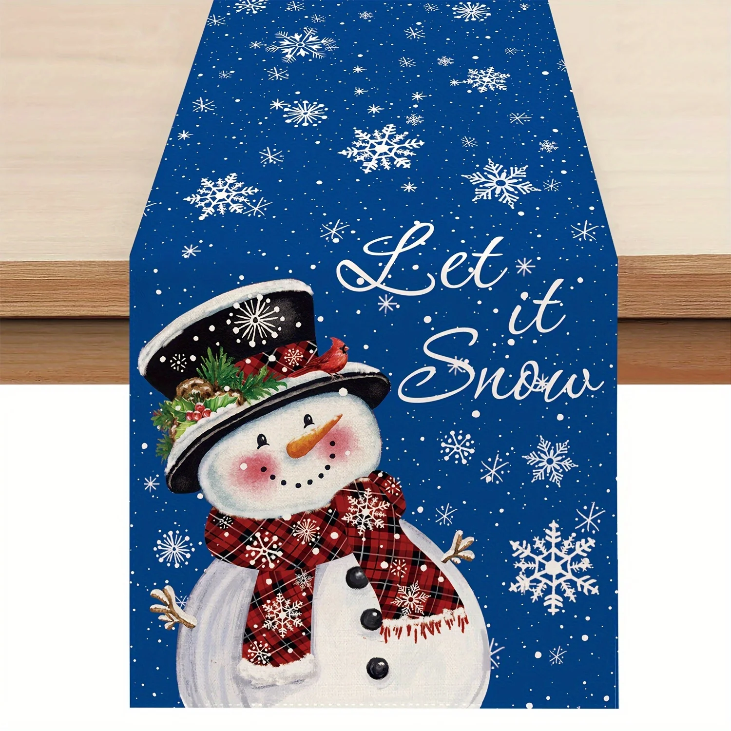 

Christmas Winter Snowman Table Runner | "Let It Snow" Design | Festive Xmas Decor Perfect for Home Party Indoor & Outdoor