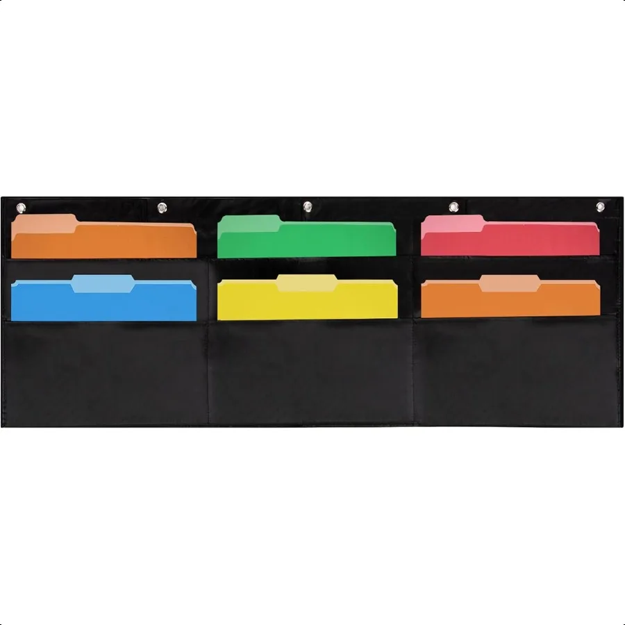 

6 Pocket Horizontal File Hanging Paper Organizer for Letter Documents Black 42 Wide x 15.5 Hanging Pocket File Organizer Black
