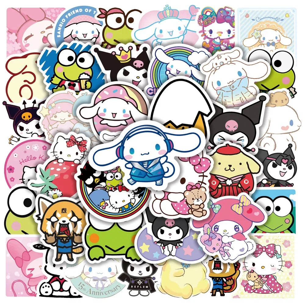 50/100/200Pcs Sanrio Kawaii Hello Kitty Kuromi Stickers My Melody Cinnamoroll Laptop Phone Waterproof Sticker Decals Kids Toy