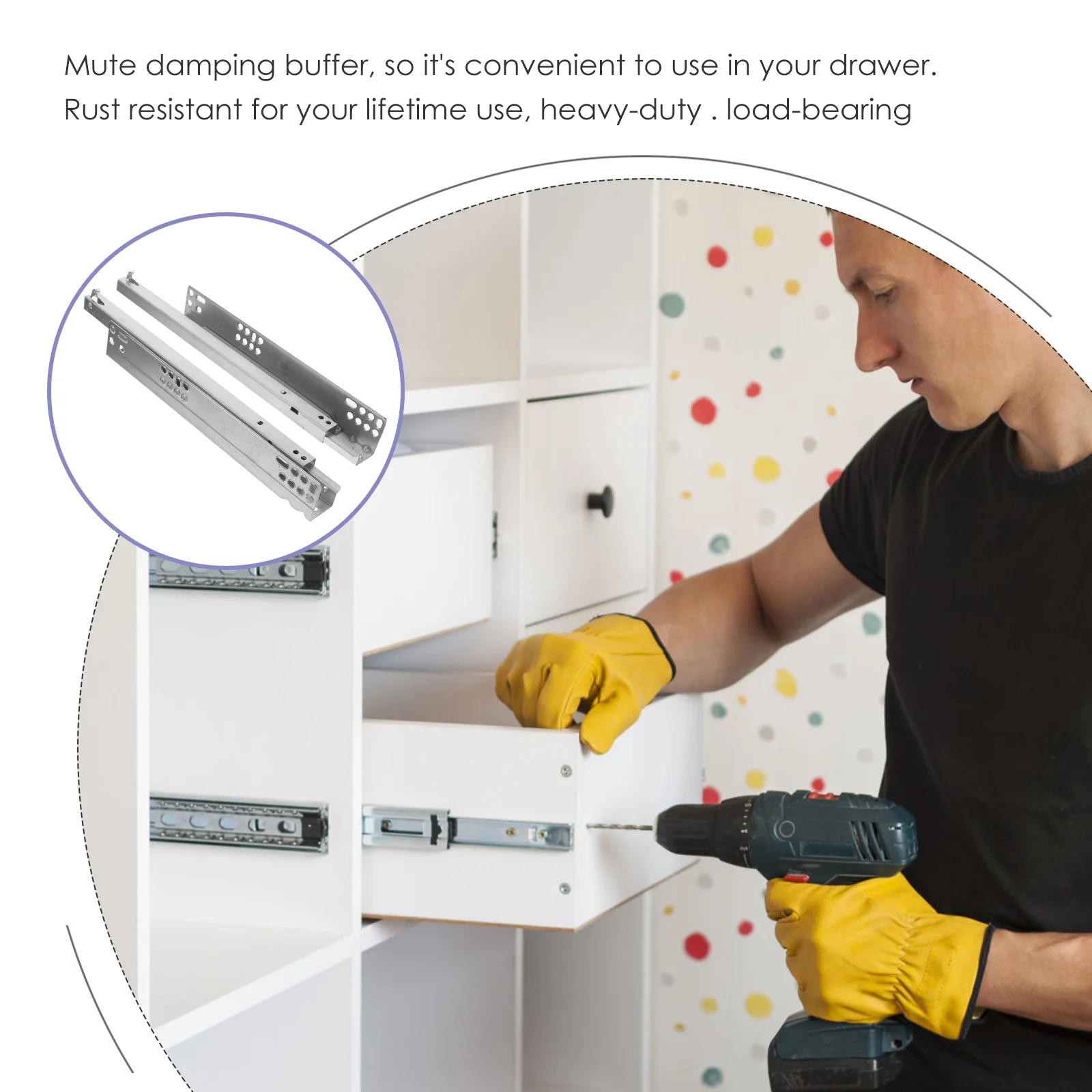 

2 Pcs Slide Rail Thickened Steel Durable Two Section Drawer Runner Easy Install Mute Buffer Silent Cabinet Heavy Duty