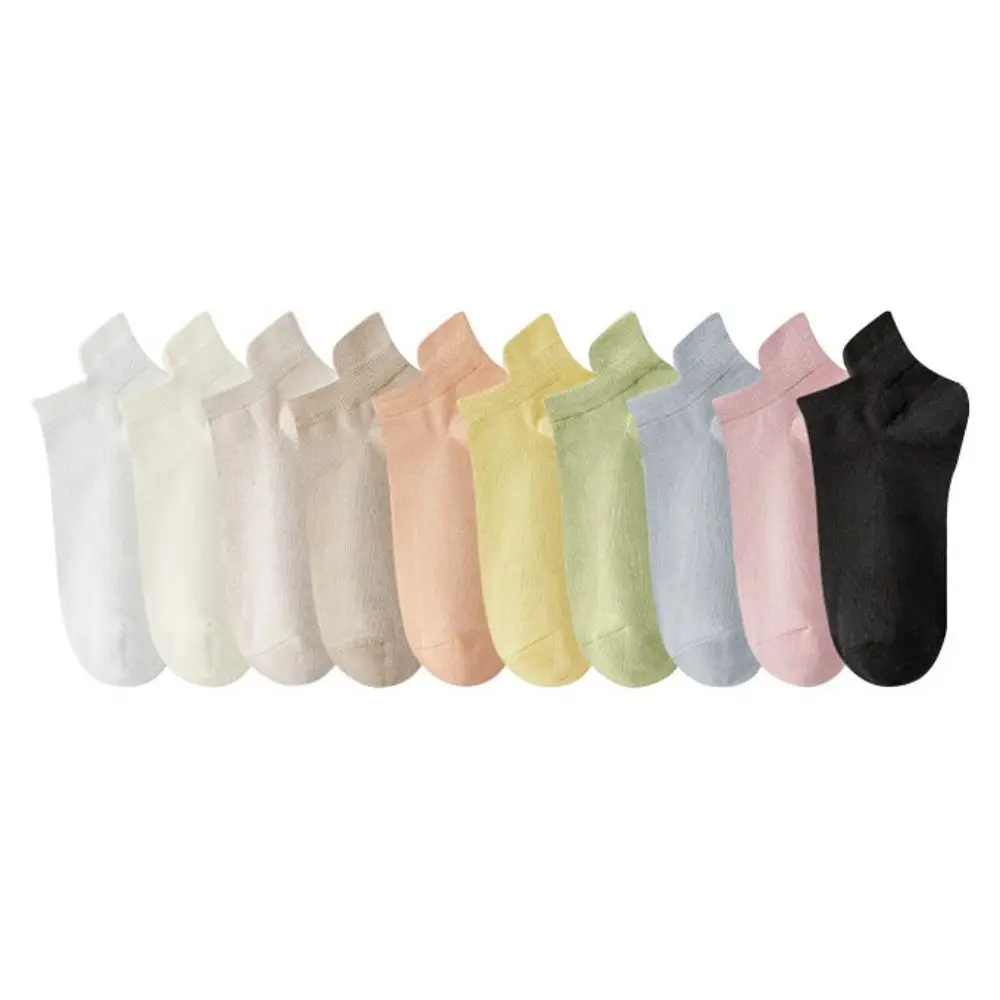 10Pairs Simple Candy Color Invisible Boat Socks Korean Style Breathable Mesh Short Socks Casual Harajuku Ear Lifting Socks Girls
