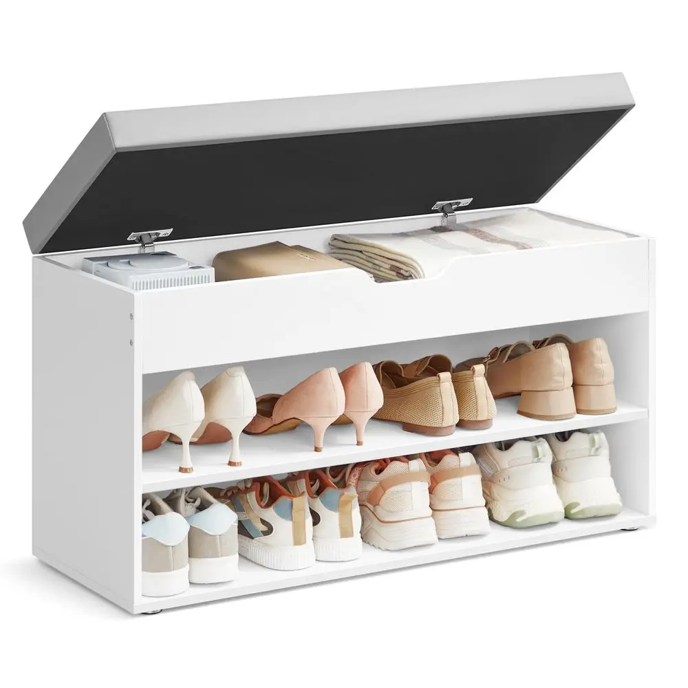 Shoe Bench with Cushion, Storage Bench with Padded Seat, Hallway Bench with 3 Compartments, 30 x 80 x 44 cm, for Bedroom, Livin