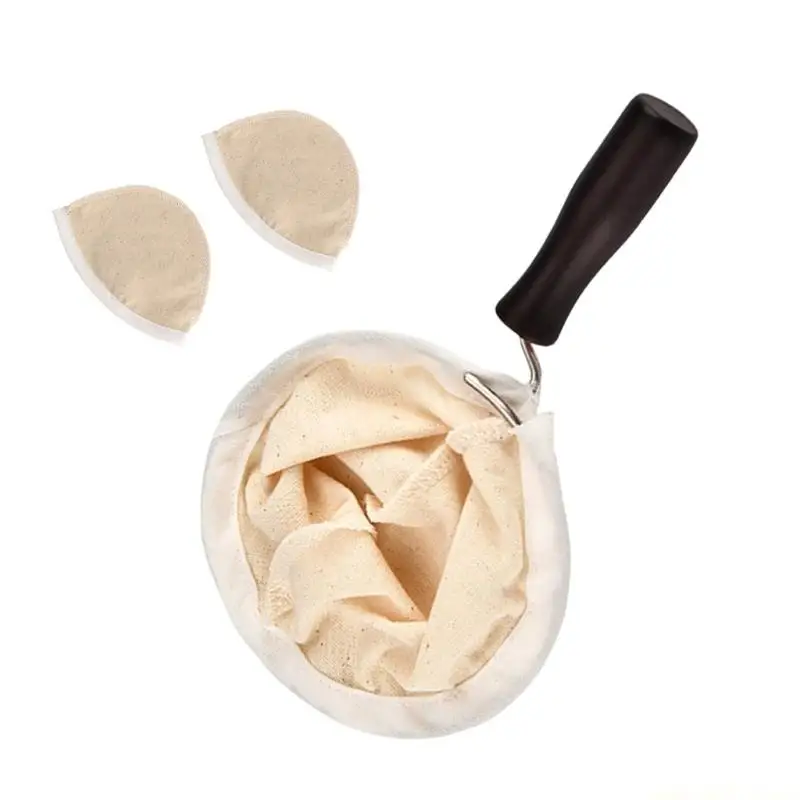 QX2E Pack of 3 Coffee Sock Strainer with Wooden Handle Washable Flannel Coffee Filter Bags Set Includes Metal Stand