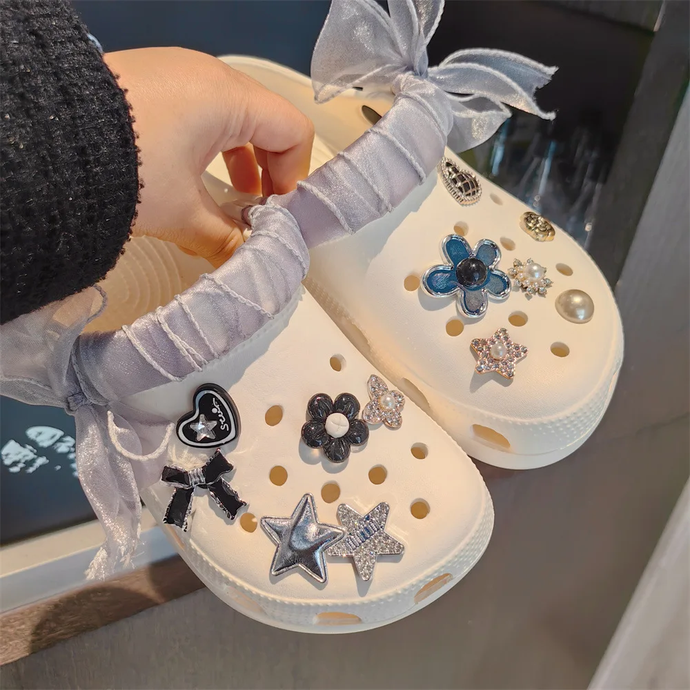 Clog Shoe Charms Spring Summer Mesh Mermaid Bow Gem Heart Detachable DIY Ornament Collection Premium Portable Travel