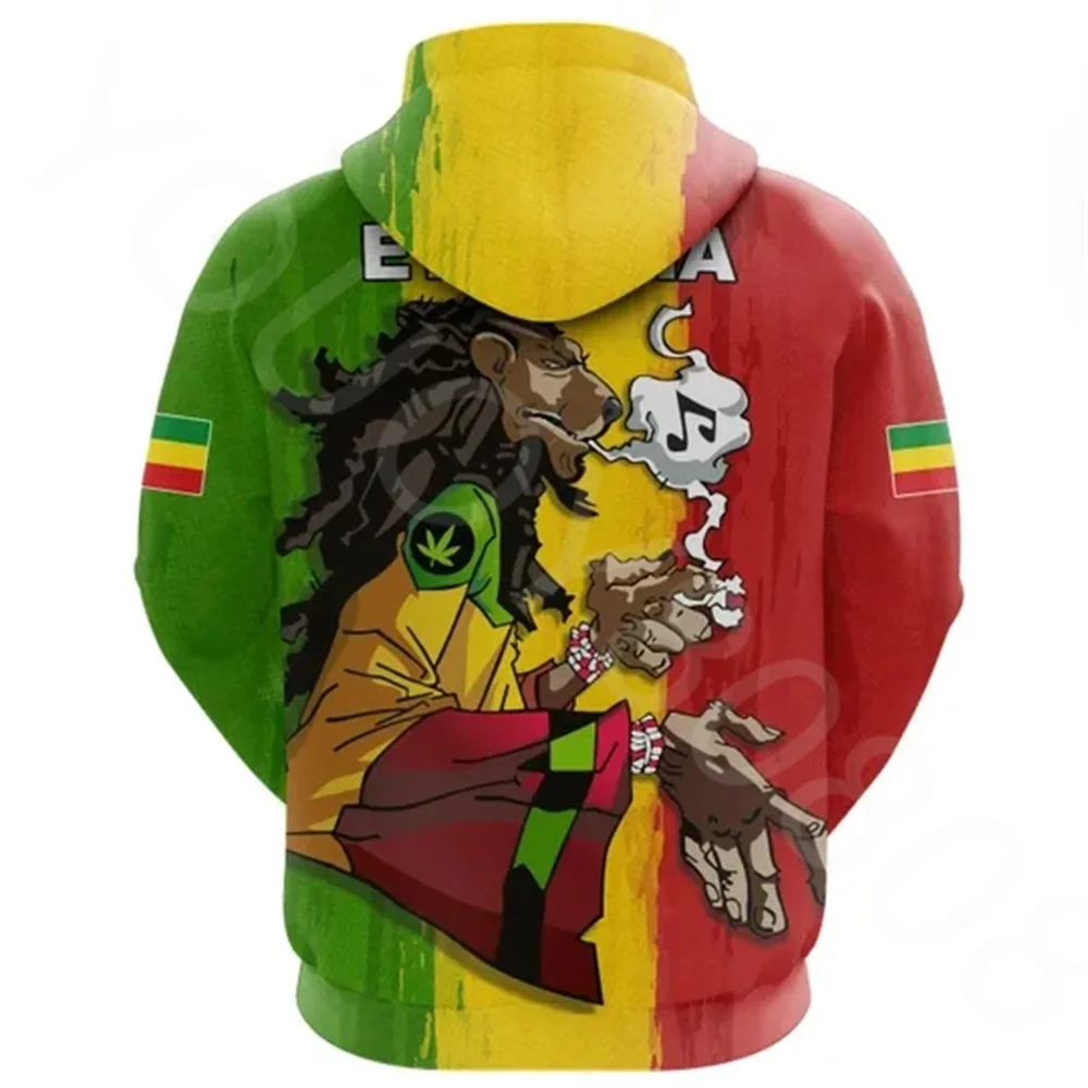2022 African Region Hoodie New Autumn Winter Men\'s Sweater Decoration 3D Printing Ethiopia One Love Rastafari Zip Hoodie