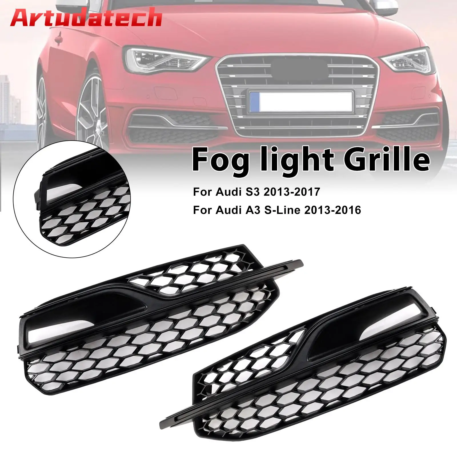 

Artudatech Front Lower Fog Light Cover Grille Grill Fit for AUDI A3 S3 S-Line 2013-2016