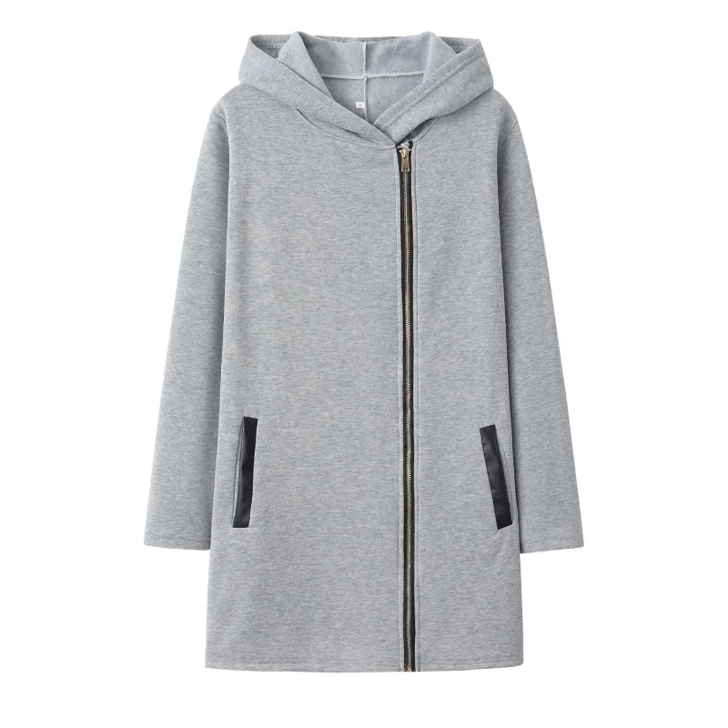 Autumn Fashion Trend Loose Side Zipper Plus Fleece Jacket Hooded Sweater Woman