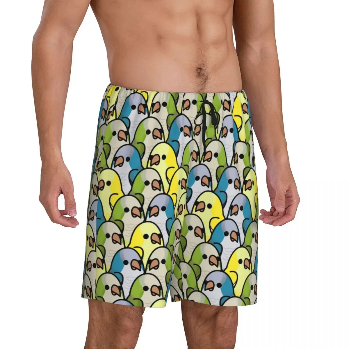 Custom Print Men Quaker Parrots Squad Pajama Bottoms Parrot Birds Sleepwear Pjs Sleep Shorts with Pockets