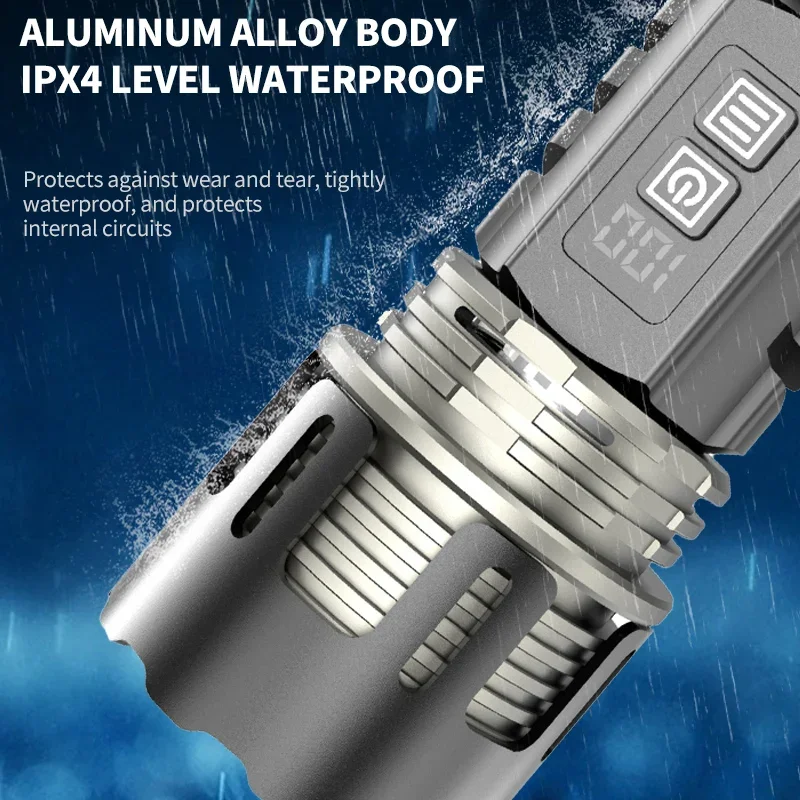 ZHAOZHANGX New 30W LED High-Power Long-Range Flashlight Multi-Function Telescopic Zoom Digital Battery Level Display Torch