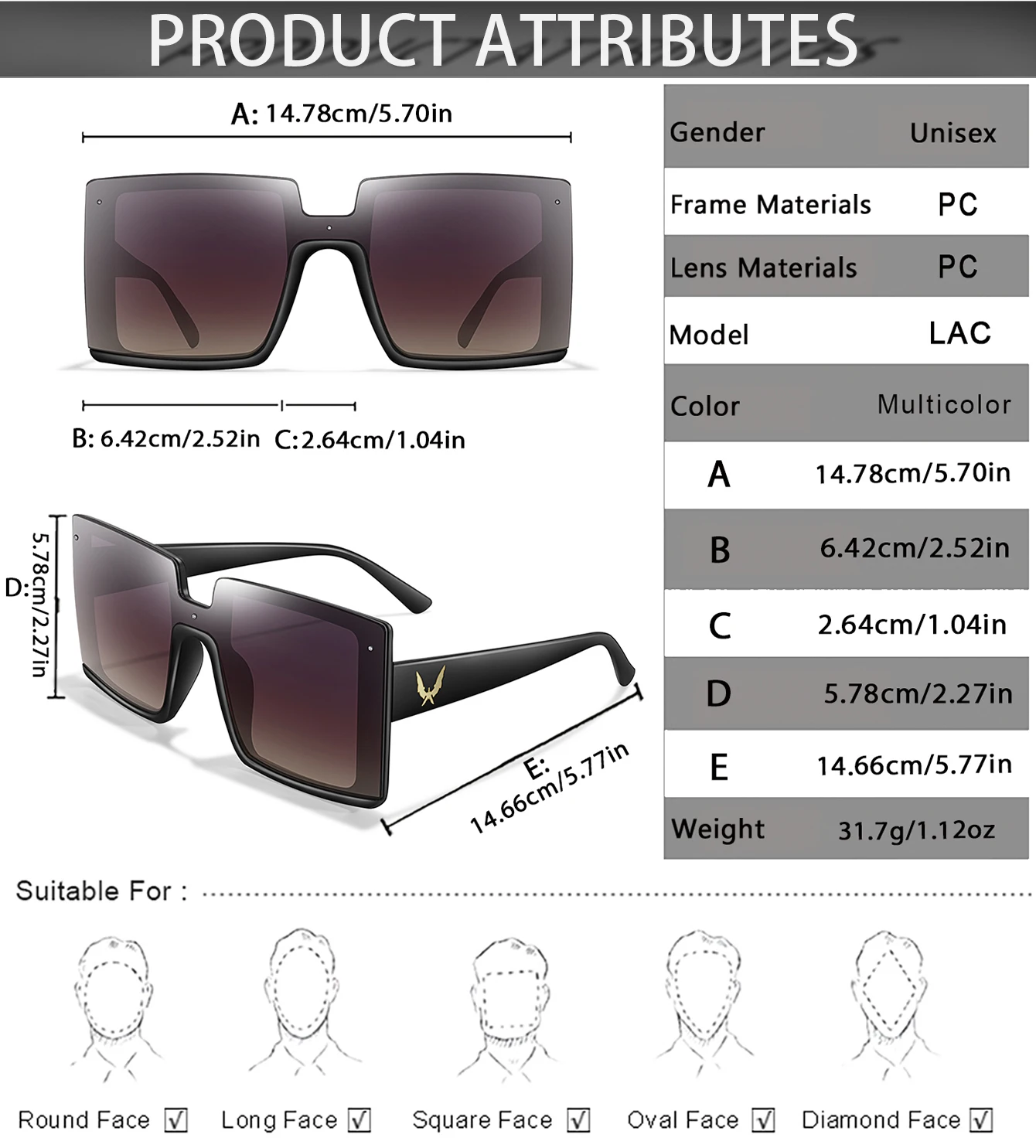 Lässige quadratische Sonnenbrille, modische Urlaubsbrille für Damen und Herren, trendige große Sonnenbrille für das tägliche Outfit, Shopping, Party, Reisen, Strand – Detail 2