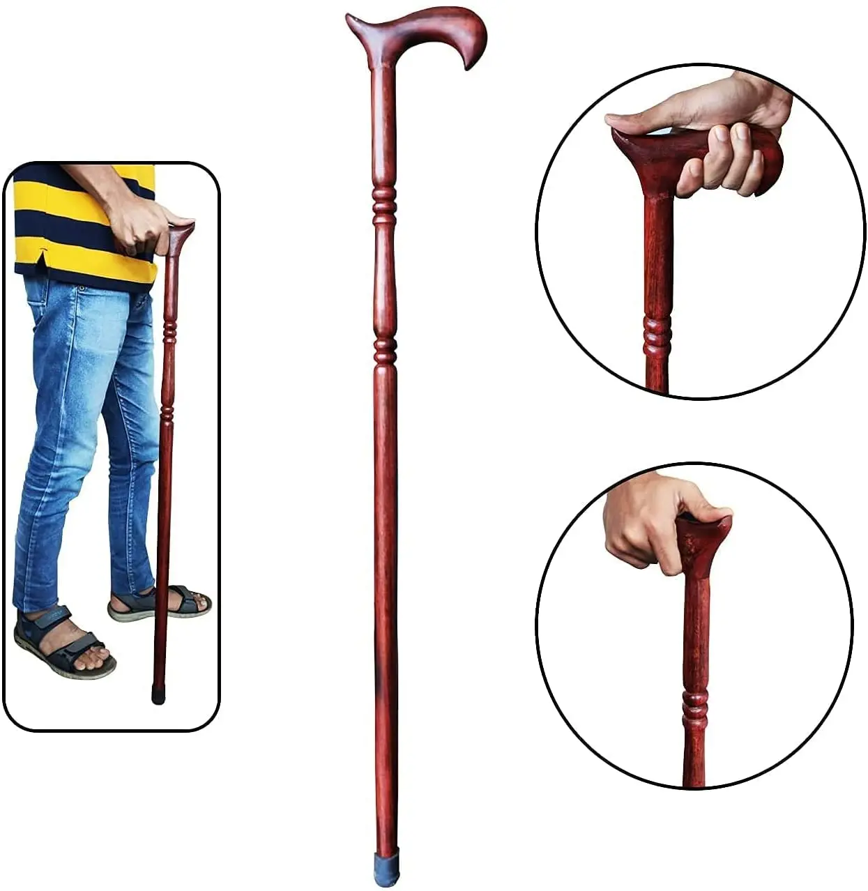 

Wholesale Price Adjustable Anti Slip Rubber Classic Maple Wooden Walking Cane For Senior T Handle Mountain Climbing Wooden Stick