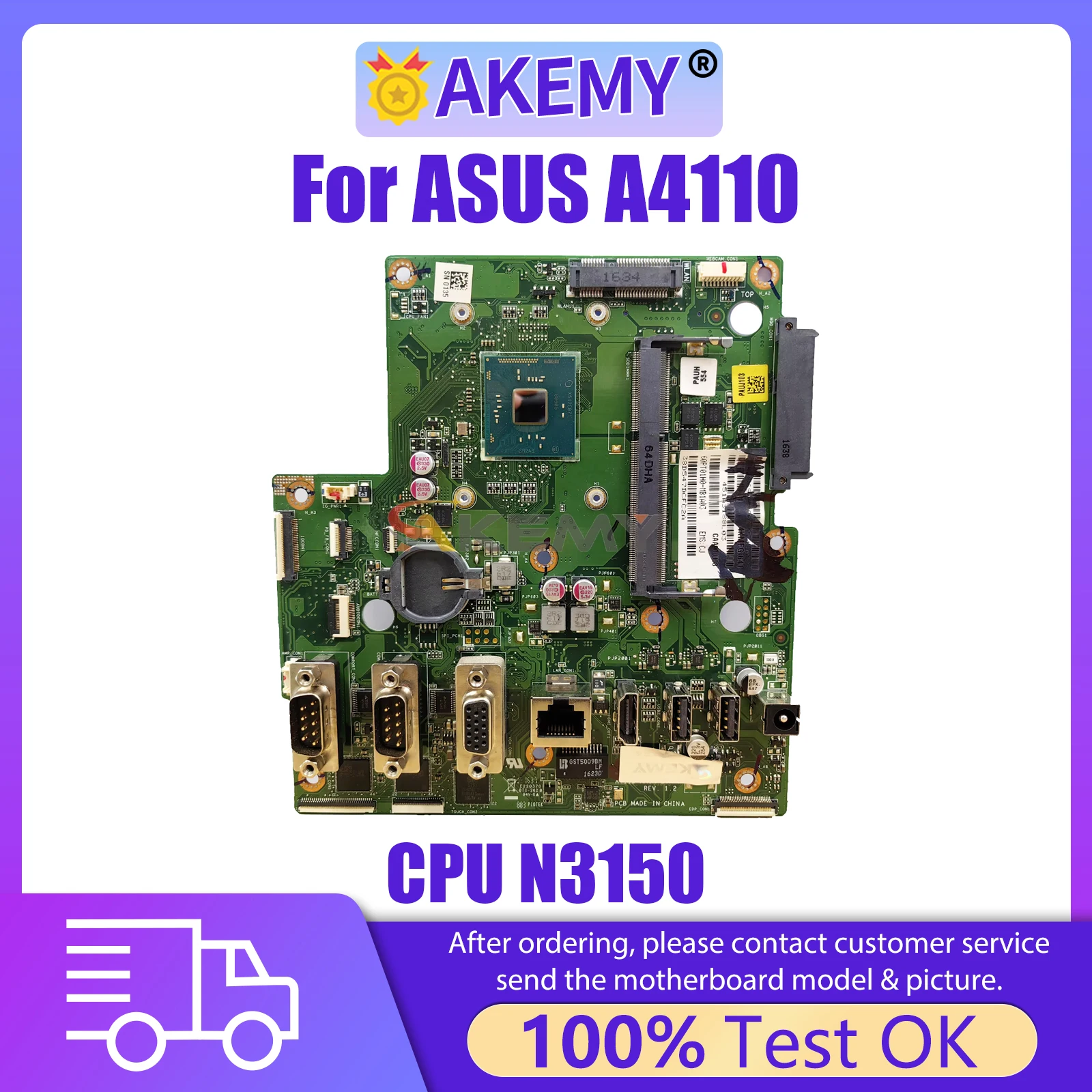 

AKEMY A4110 Laptop Motherboard For ASUS A4110 Notebook Mainboard with CPU N3150 100% Test OK