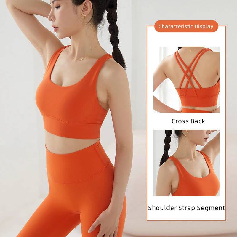 New Push Up Sports Bra Yoga Vest  Cross Back Fitness Sexy Padded Top Gym Shock Absorbing Running Breathable Crop Top Sportswear