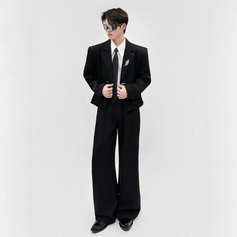 WVGA Spring Autumn New Men Elegant Luxurious Short Blazer Niche Original Design Slightly Flared Pants Two Pieces Sets Ins W25997