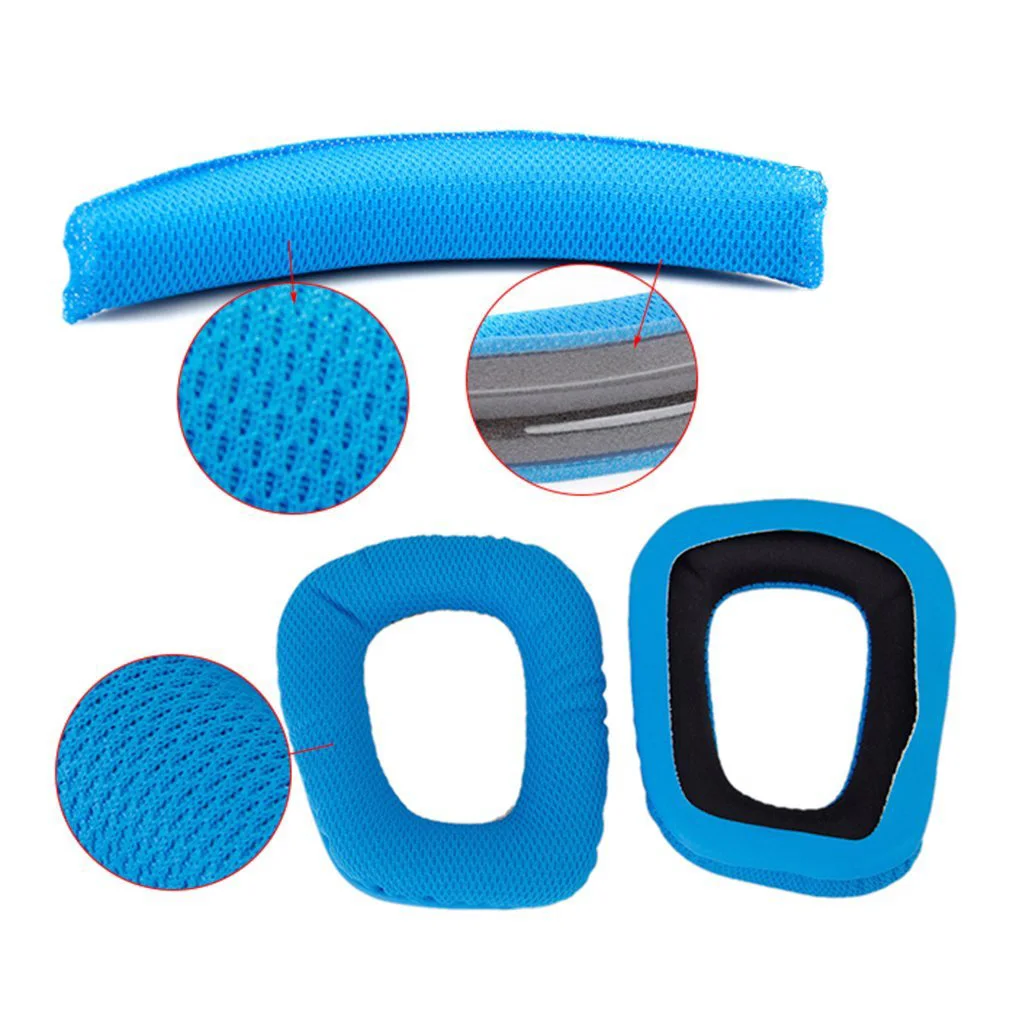 ABGI-Blue Replacement Headband Cushion Pad Headband Pads Earpad For Logitech G430 G930