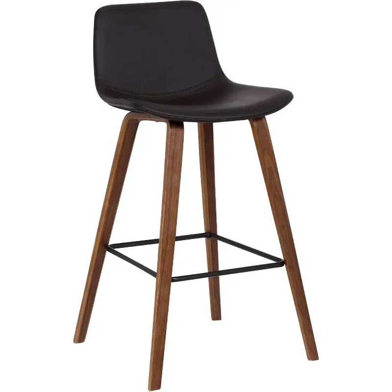 

Maddie Modern Contemporary 26" Seat Height Bar Stool for Kitchen Island Counter in Walnut Wood Finish and Brown Faux Leather