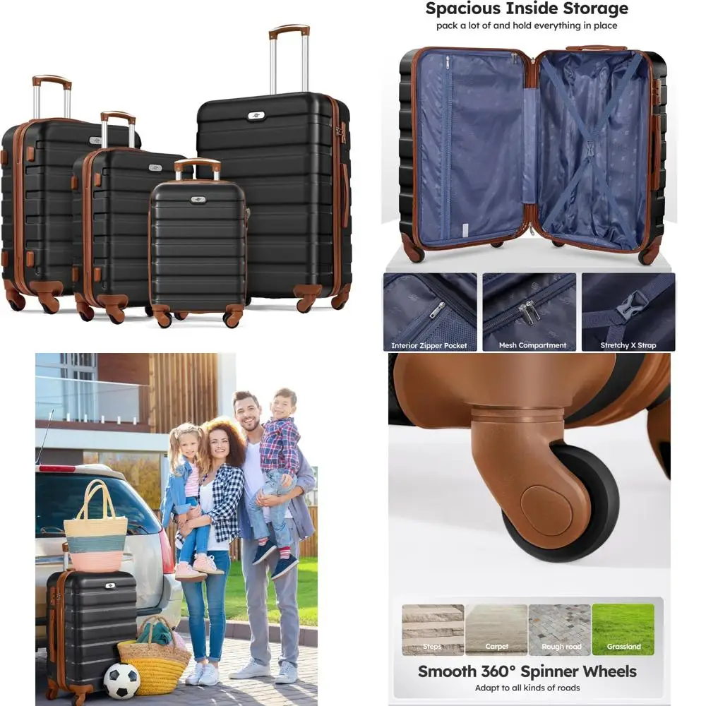 

Набор чемоданов из 4 предметов с твердым корпусом из АБС-пластика, ручным чемоданом, вращающимися колесами и замком tsa (16", 20", 24", 28 дюймов)