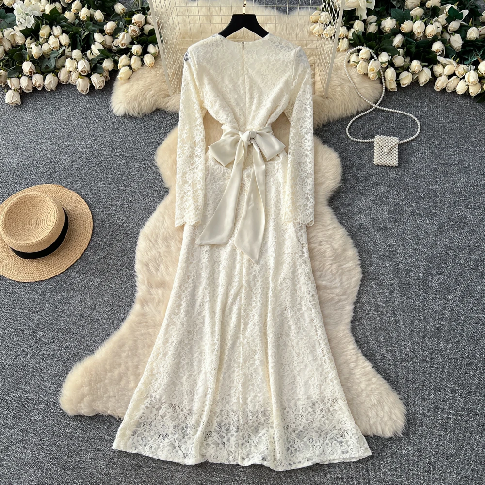 Chic vintage Sexy croisé à manches longues fée vacances longue robe femmes Boho robe d'été robes de cérémonie