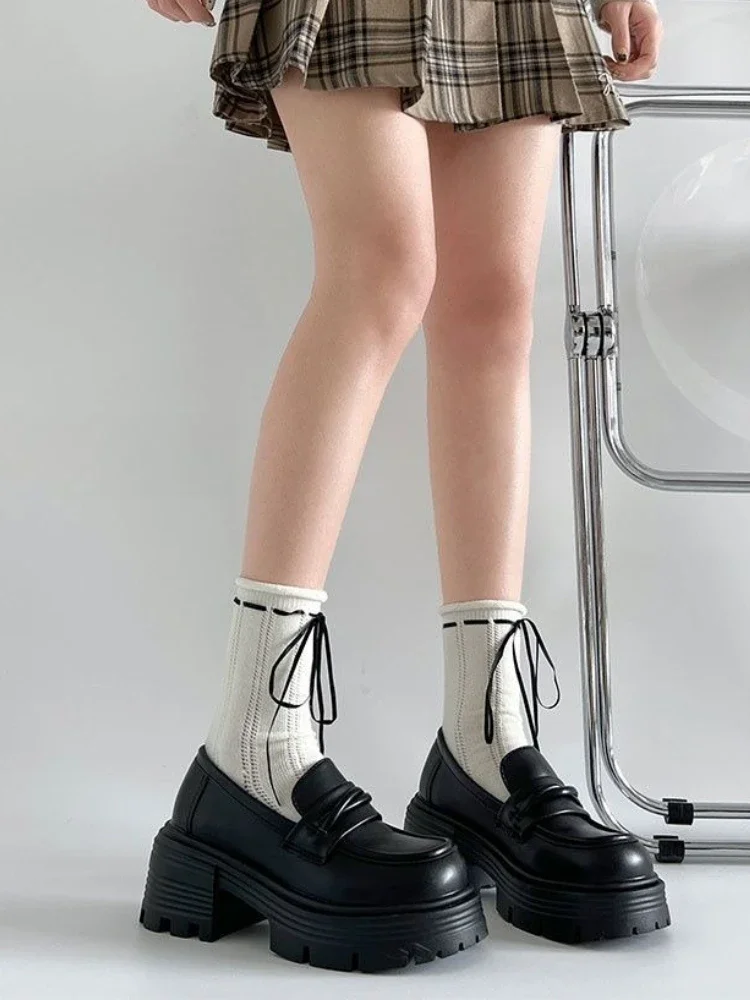

Women's Single Shoes 2025 Spring Autumn British Style Chunky Heel Thick Sole Platform Loafers Casual Versatile
