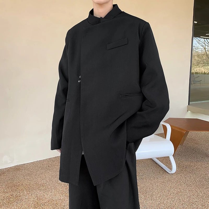 

Новый китайский мужской костюм с подплечниками, ретро-стиль, повседневный, с длинными рукавами, весенняя мода, молодежный стиль