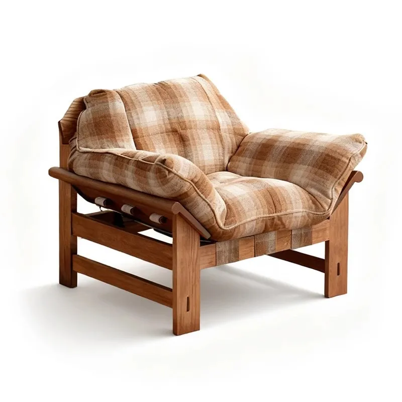 Nordic style wooden single sofa chair villa living room balcony available medieval bed and breakfast rest