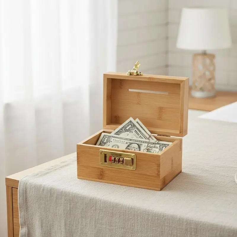 Wooden Password Piggy Bank Vintage Treasure Chest Combination Lock Anti Theft Money Storage Box Desktop Home Decor