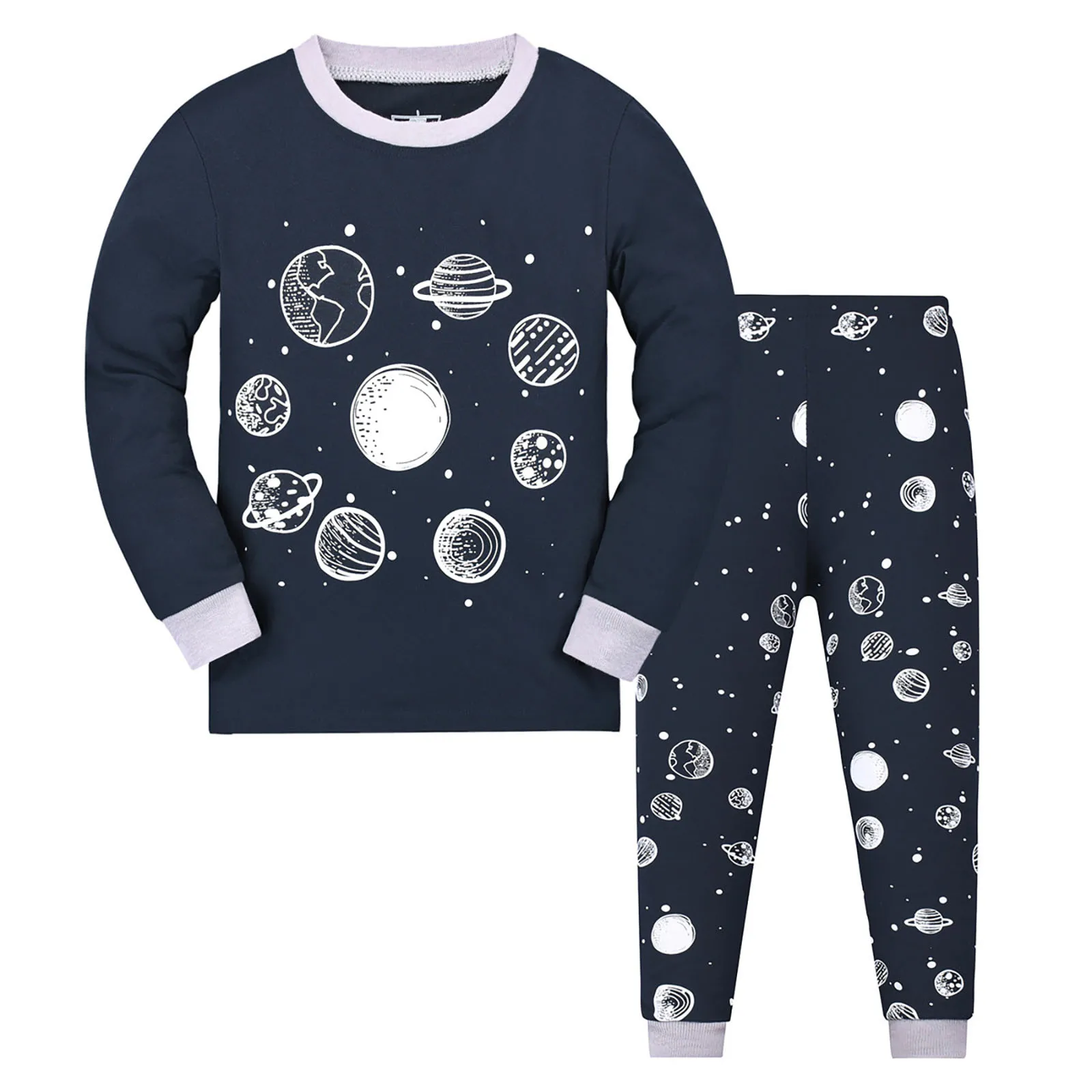 Kids & Toddler Boys Pajamas 2 Piece Pjs Set Sleepwear Styles Cartoon Pattern Print Sleepwear Long Sleeve Long Pants Pajama Set