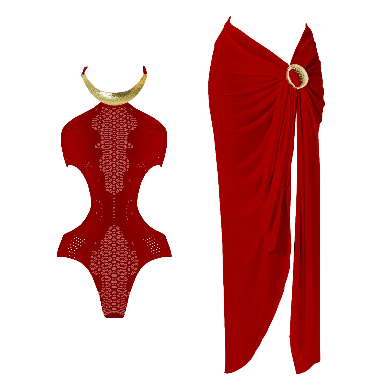 2Pcs Hollow Swimsuit Sexy Women Bikini 2025 Cut Out Swimwear Female Swimming Suit Long Skirt Halter Biquini Bodysuit Beachwear