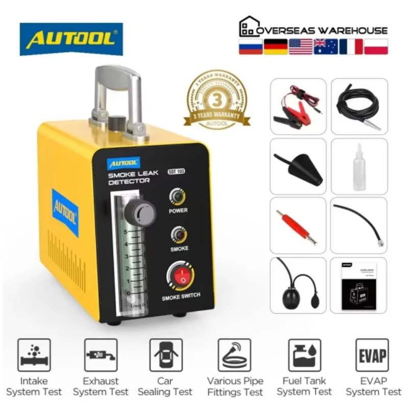 AUTOOL SDT103 Car Smoke Leak Detector 12V Automotive EVAP Leakage Gas Leakage Locator Oil Pipe Generator Diagnostic Tool