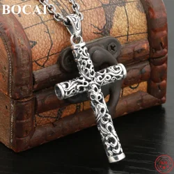 BOCAI S925 Sterling Silver Pendants for Men Women New Fashion Hollow Eternal Rattan Cross Argentum Amulet Jewelry Wholesale