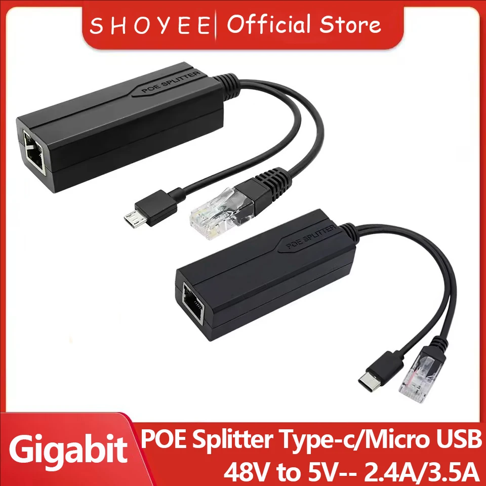 

POE Splitter 48V to 5V Micro USB tpye-C 100Mbps and1000Mbps Gigabit POE Camera Injector Power Supply for Huawei Hikvision