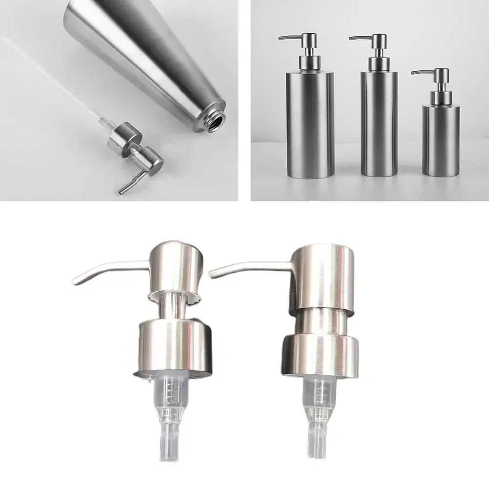 Dispensador de botellas con cabezal de prensa, tarro de mano, boquilla para loción líquida, champú, Gel de ducha, baño de acero inoxidable