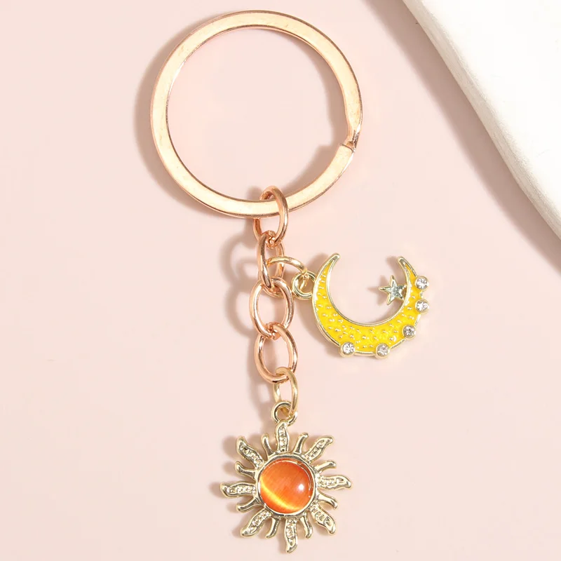 Cute Enamel Keychain Sun Moon Key Ring Sky Key Chains Nature Gifts For Women Men Handbag Accessorie DIY Handmade Jewelry Gifts