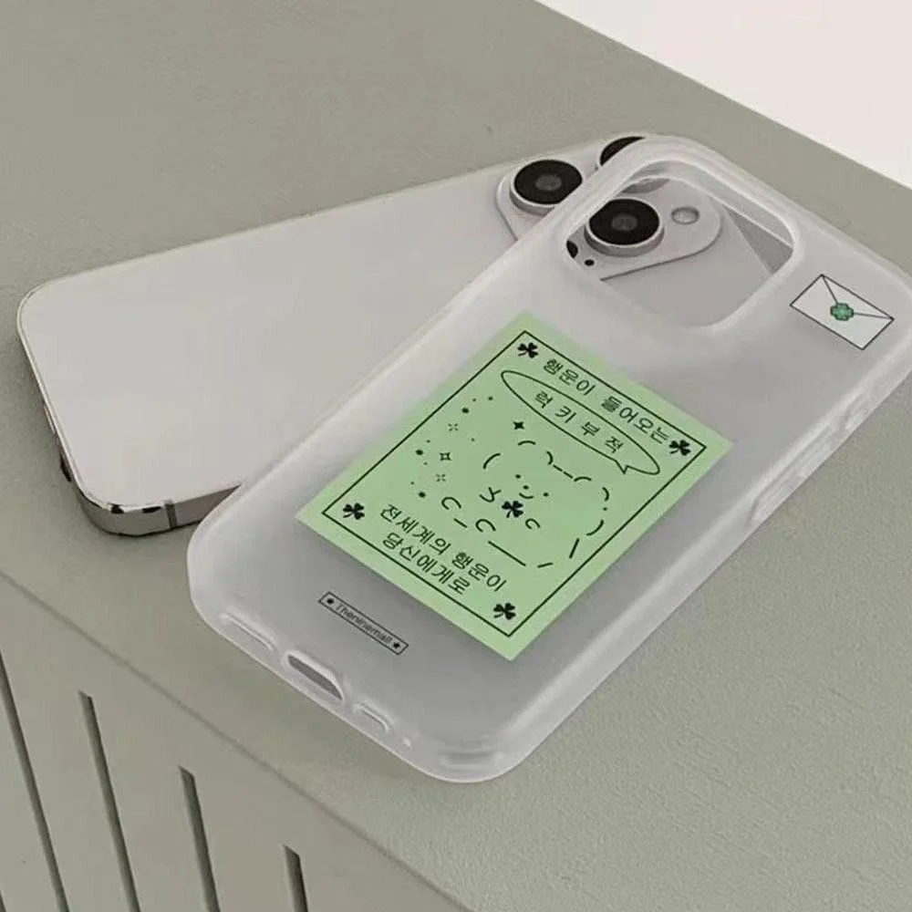 Coque de téléphone mignonne chaton vert trèfle à quatre feuilles porte-bonheur pour iPhone 18 ULTRA 17 AIR 16 E 15 14 13 12 11 Pro Max XR XS PLUS MINI