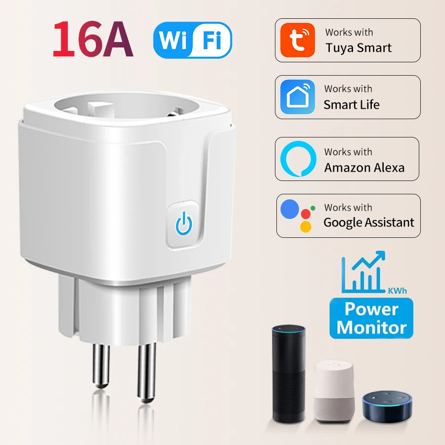 

16A EU Tuya Smart Socket WiFi Smart Plug With Power Monitoring Smart Life APP Voice Control Support Google Assistant Alexa