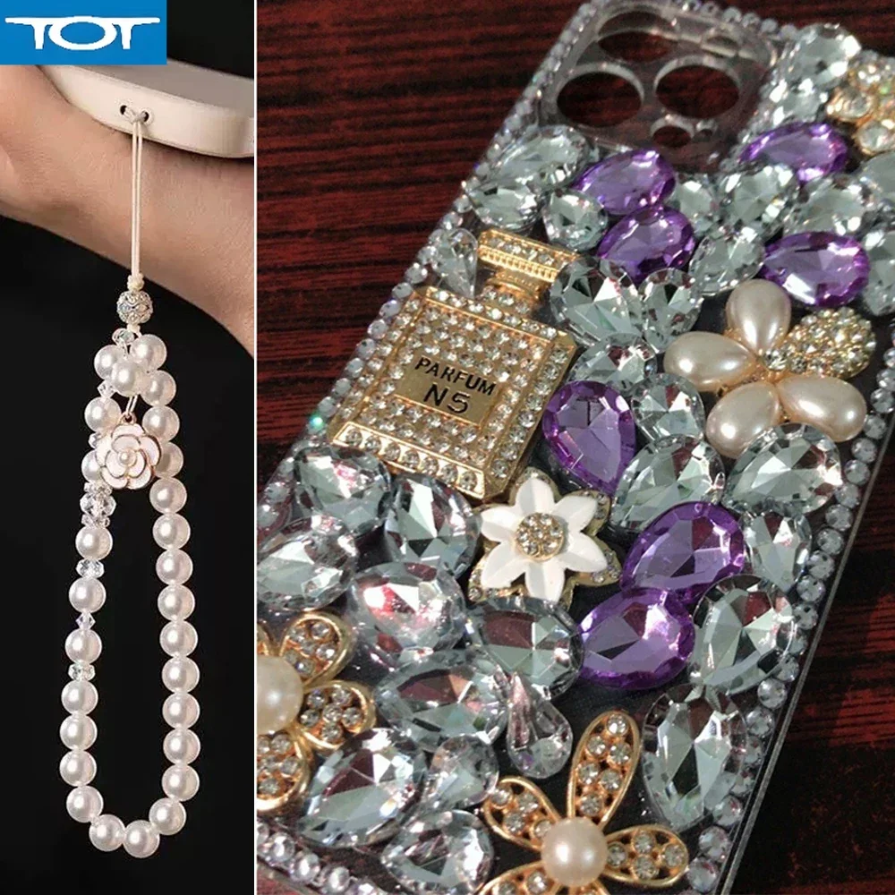 

Чехол для телефона со стразами, флакон с жемчугом и жемчугом, чехол со шнурком для iPhone 15, 12, 13, 14, 11, Pro Max 16, 7, 8 Plus, Bling Funda для женщин