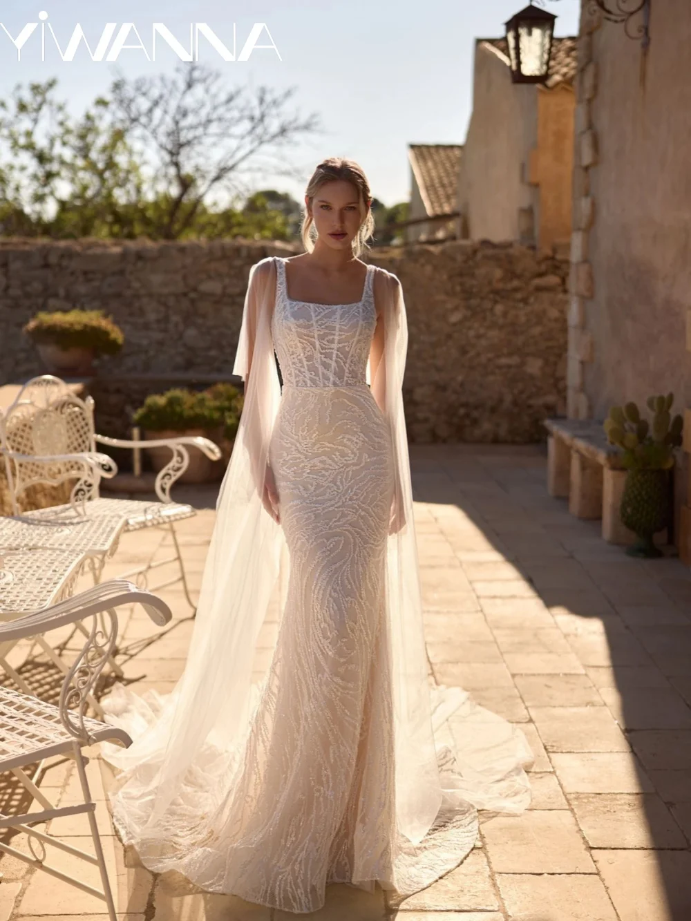 

New Charming Beaded Mermaid Wedding Dress Classic Square Neck Bridal Gown Customized Floor-length Dreamy Dresses For Bride
