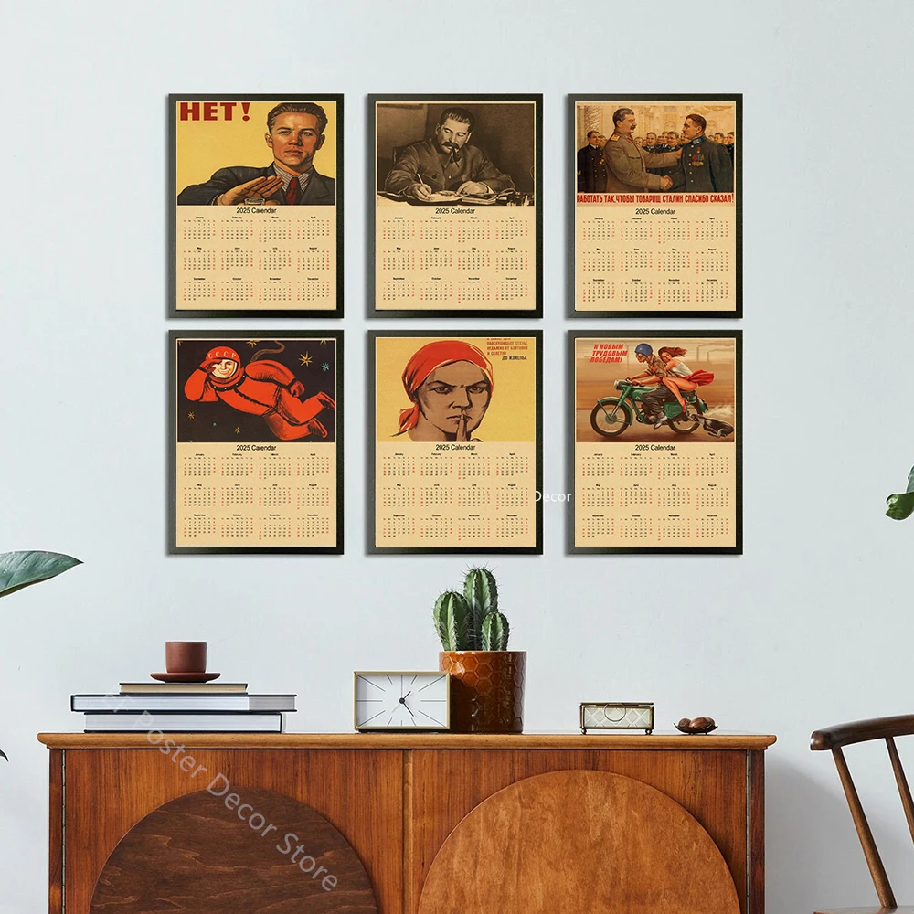 Kalender 2025, Promi Stalin Marx Lenin Poster, UdSSR, CCCP, Heimdekoration, Gemälde, Vintage-Kraftpapier, Drucke, Kunstwandbild