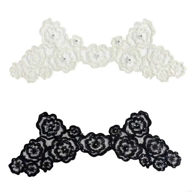 

L5YA Shimmering Mesh Sewing On Applique with Sequined Decoration For Costume Craft Project Fashion Garment Accessories