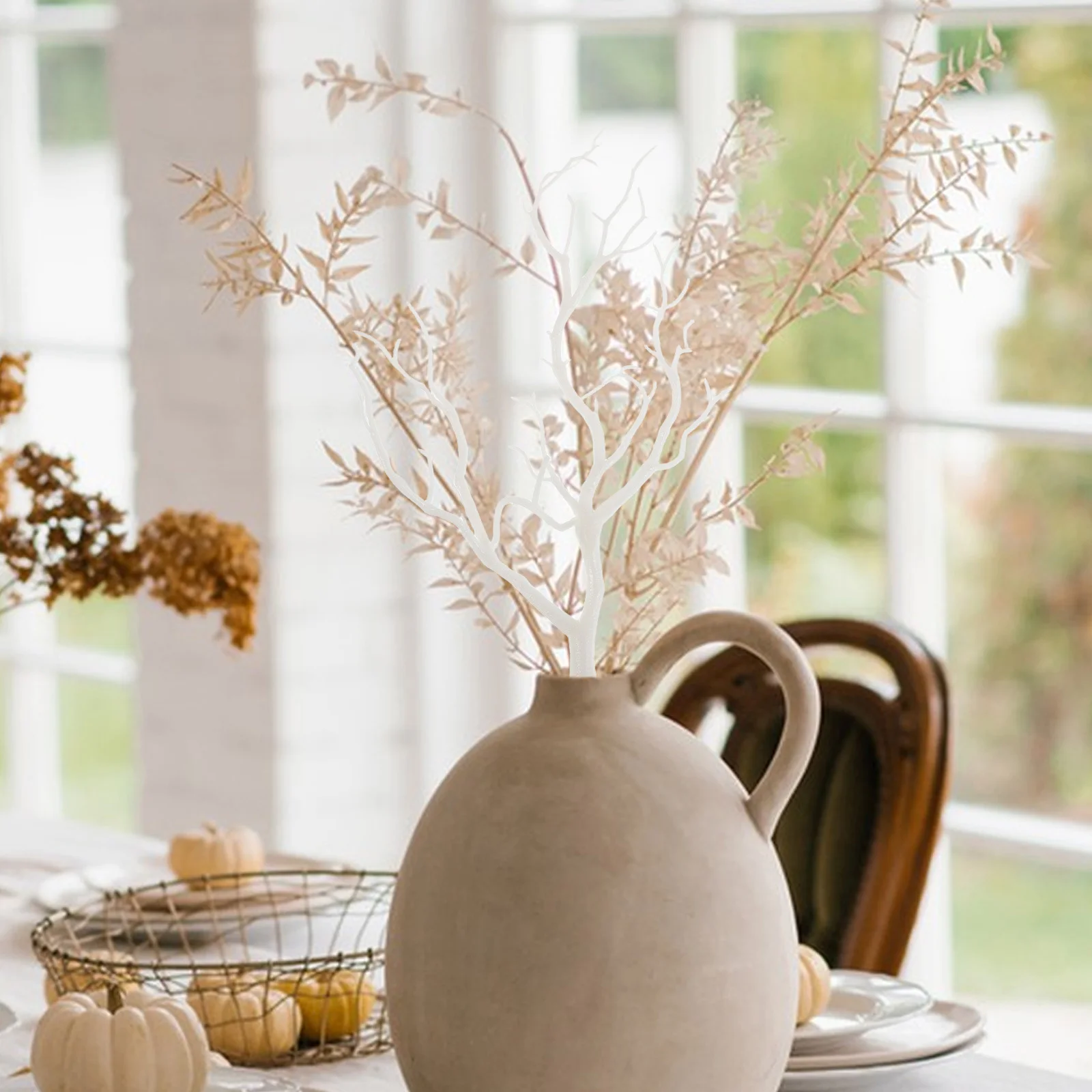 

4Pcs Artificial Dried Antler Branches Plastic Stems for Vase Decorating DIY Antler Headband Creative Plant Twigs Home Shelf