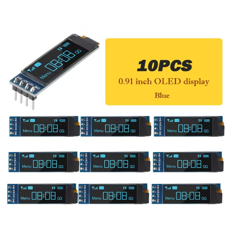 1-10pcs módulo de exibição OLED de 0,91 polegadas branco/azul OLED 128X32 LCD LED Display SSD1306 12832 0,91 IIC i2C Comunicar para ardunio