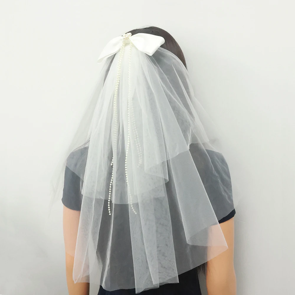 

Pearl Beaded Wedding Veils Bridal Veil Two Layer Marriage Wedding Accessories Bride to Be