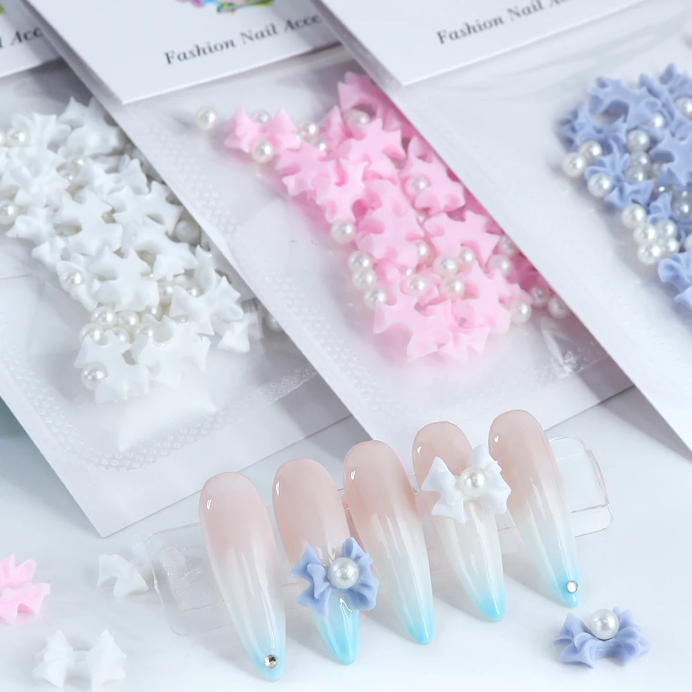 Kawaii 3D Bow Nail Art Charms, Mixed Pérolas de Imitação, Jóias de Resina, Acessórios para Decoração de Unhas