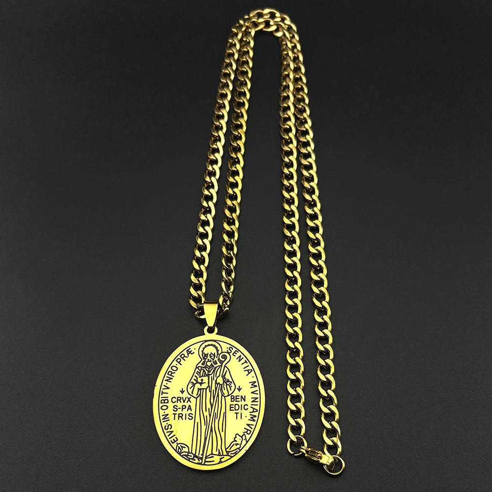 Catholic Latin San Judas Tadeo Pendant Necklace Stainless Steel for Women Men Chain Saint Jude Thaddeus Jewelry Party Gift