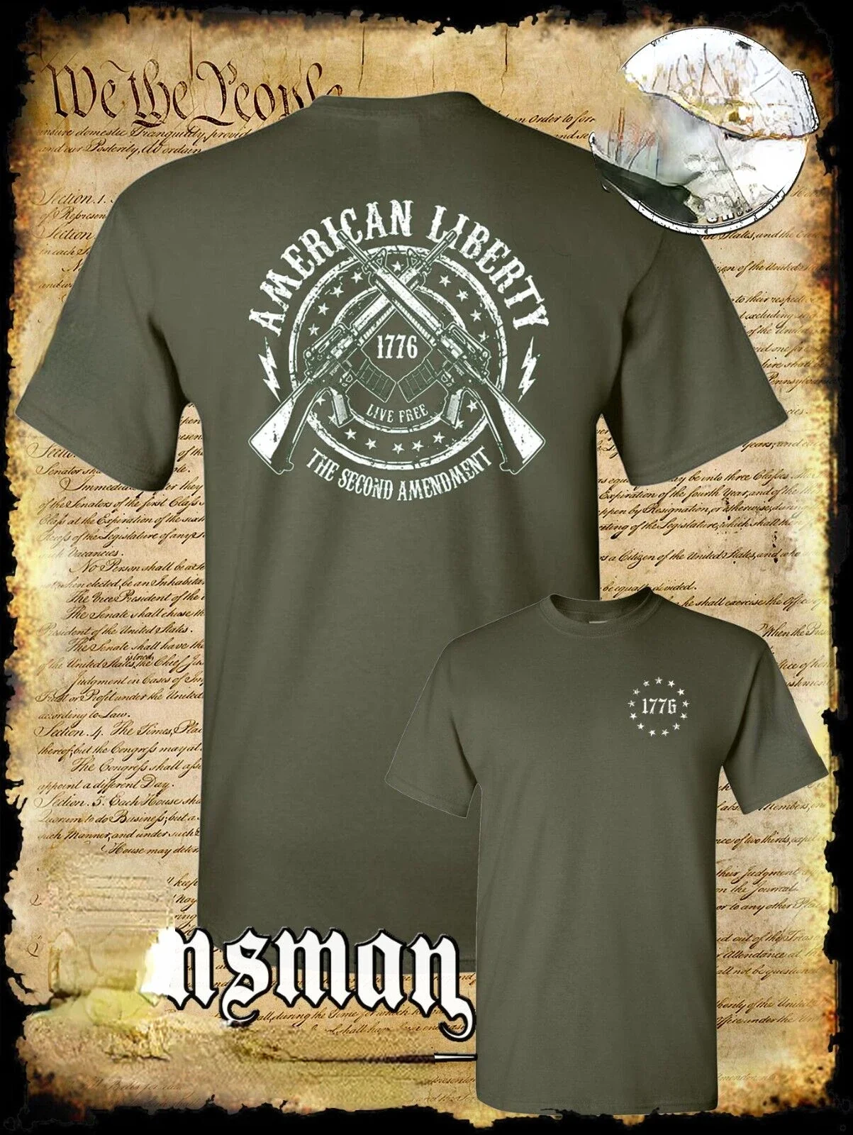 American Liberty 1776 AR-15 Rifle 2nd Amendment T-Shirt 100% Cotton O-Neck Short Sleeve Summer Casual Mens T-shirt Size S-3XL